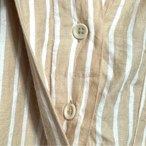 Pact Organic Cotton Tan White Striped Boxy Pullover Collared Blouse Top - Picture 4 of 11